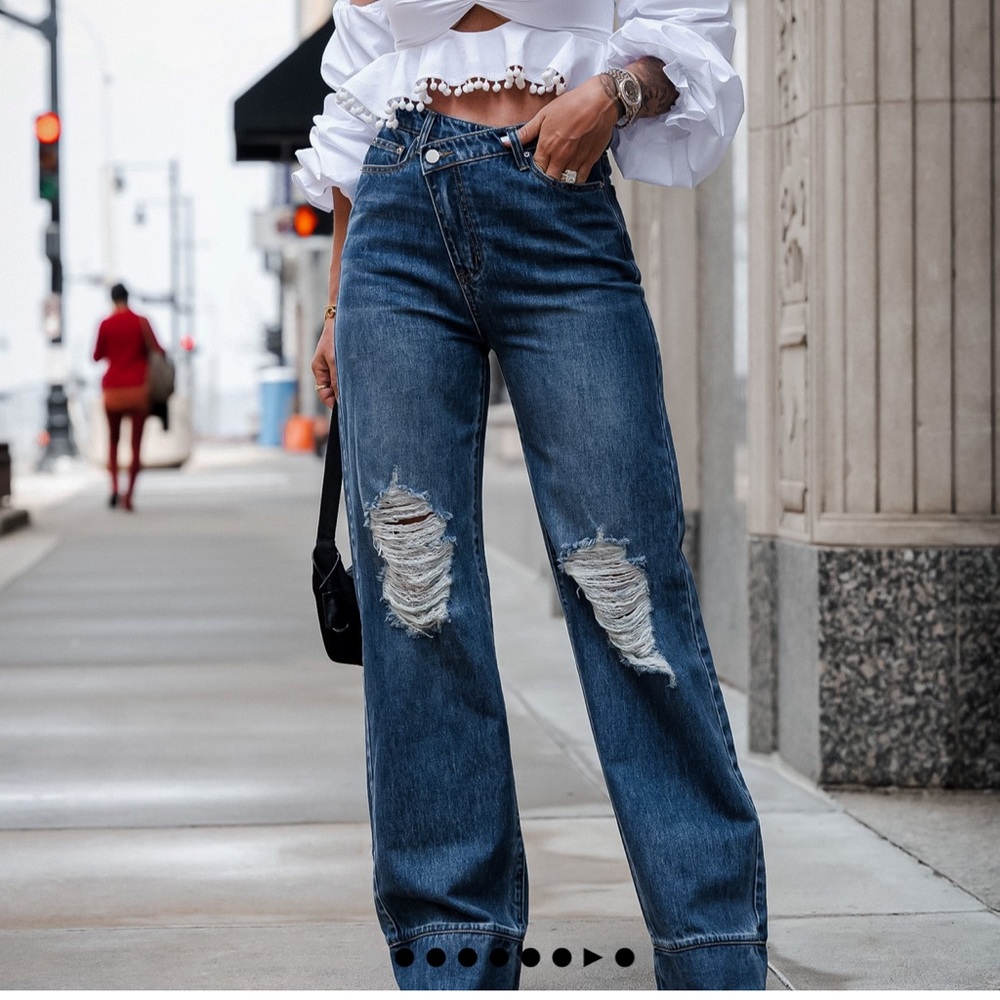 NWT ByEgreis High-waisted Wide-Leg Asymmetric Denim Jeans